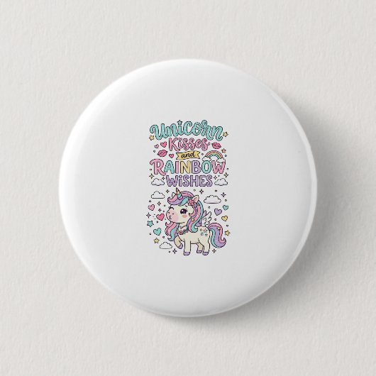 Einhorn Küsse und Regenbogenwünsche Süße Pastell T Button (Vorderseite)