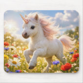 Einhorn läuft auf einem Feld mit Wildblumen Mousepad (Vorne)