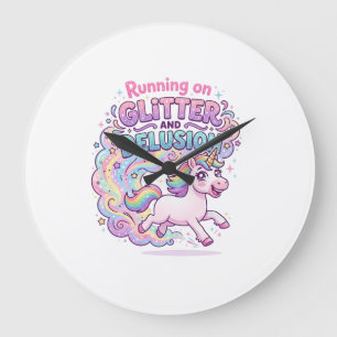 Einhorn läuft auf Glitter und Illusion Bezaubernd Große Wanduhr