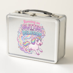 Einhorn läuft auf Glitter und Illusion Bezaubernd Metall Brotdose