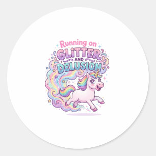 Einhorn läuft auf Glitter und Illusion Bezaubernd Runder Aufkleber
