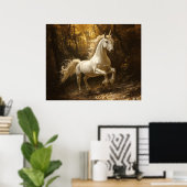 Einhorn läuft durch Waldmalerei Poster (Heimbüro)
