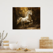 Einhorn läuft durch Waldmalerei Poster (Küche)