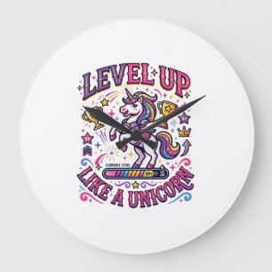 Einhorn Level Up wie ein Einhorn Werbespot Cute Gi Große Wanduhr
