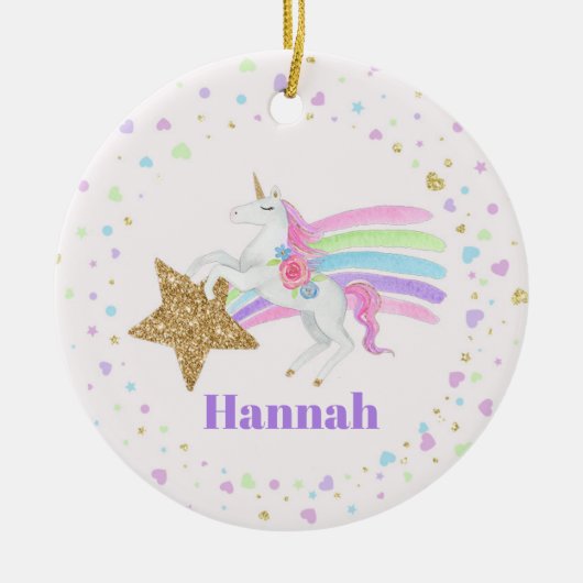 Einhorn Liebe Hearts & Star Girls Keramik Ornament (Vorne)