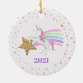 Einhorn Liebe Hearts & Star Girls Keramik Ornament (Hinten)