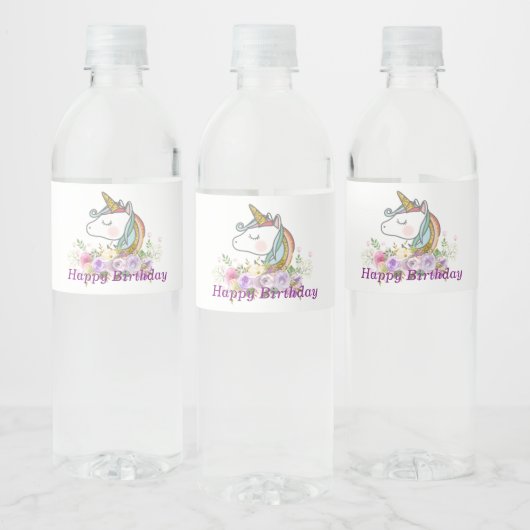Einhorn, lila Blüte, Etikett der Wasserflasche (Flaschen)