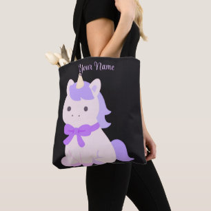 Einhorn Lila Bogen Cute Kawaii Custom schwarze Tot Tasche