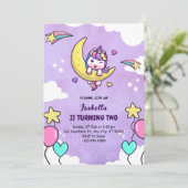 Einhorn Lila Einladungskarte für zwei Mädchen zum  (Stehend Vorderseite)