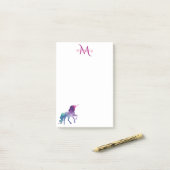 Einhorn, lila, mit Monogramm Post-it Klebezettel (Auf Schreibtisch)