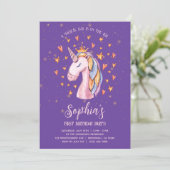 Einhorn Lila Niedliche Geburtstag Einladung (Stehend Vorderseite)