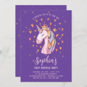 Einhorn Lila Niedliche Geburtstag Einladung (Vorne/Hinten)