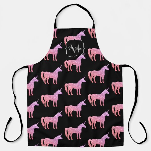 Einhorn lila-rosa-blaue Sparkle-Muster Monogramm Schürze (Vorderseite)