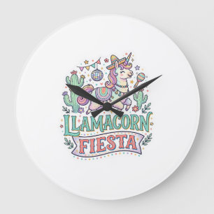 Einhorn Llamacorn Fiesta Premium Vektor POD Kunstw Große Wanduhr