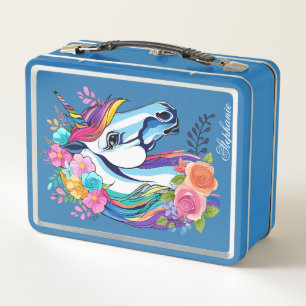 Einhorn-Lunchbox mit individuellem Namen, Metall, Metall Brotdose