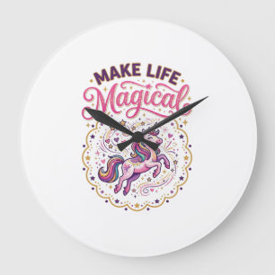 Einhorn macht das Leben magisch POD Fertig Weißer  Große Wanduhr