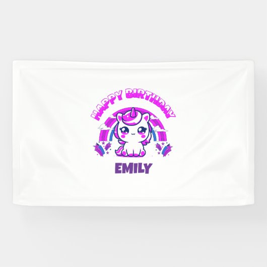 Einhorn Mädchen Geburtstagsfeier Banner | Editierb (Horizontal)