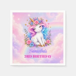 Einhorn-Mädchen-Geburtstagsservietten in Rosa und Serviette