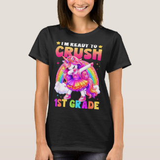 Einhorn-Mädchen zurück zur Schule bereit, die 1. K T-Shirt