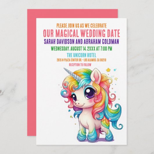 Einhorn Magical Whimsical Girly Wedding Einladung (Vorne/Hinten)