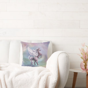 Einhorn-Magie   Farbige Pastell-Fantasy-Wasserfarb Kissen