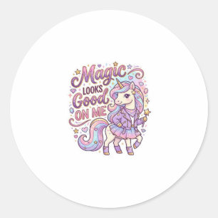 Einhorn-Magie sieht gut auf mir Grafikdesign Weiß Runder Aufkleber