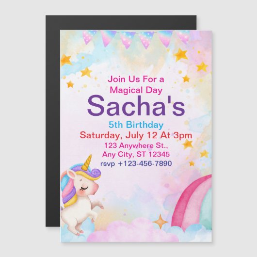 Einhorn Magneteinladung (Vorne/Hinten)