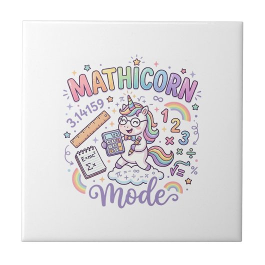 Einhorn Mathicorn Mode Liebenswerte Typografie Des Fliese (Vorderseite)