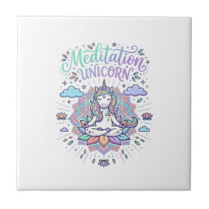 Einhorn-Meditation Einhorn Weißer Hintergrund Vekt Fliese