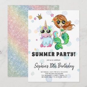 Einhorn & Meerjungfrau-Poolparty-Einladung Einladung