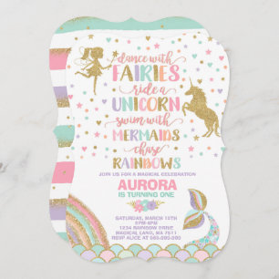 Einhorn-Meerjungfrau und Fee-Geburtstags-Einladung Einladung