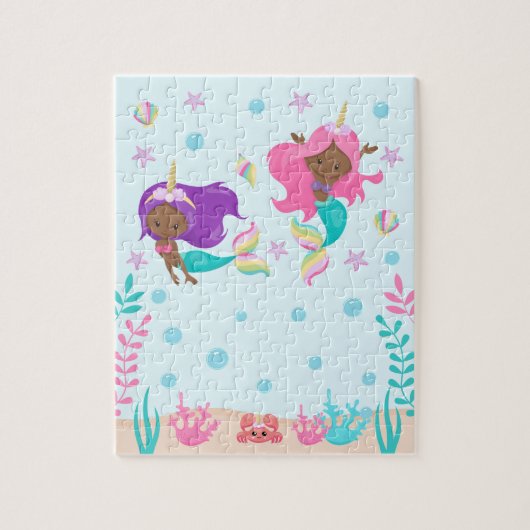 Einhorn-Meermädchen unter dem dunklen Hautton Puzzle (Vertikal)