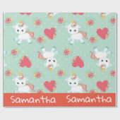 Einhorn Mint Green Red Hearful personalize Geschenkpapier (Flach)