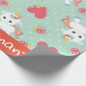 Einhorn Mint Green Red Hearful personalize Geschenkpapier (Ecke)