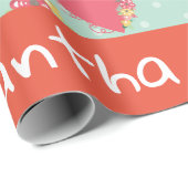 Einhorn Mint Green Red Hearful personalize Geschenkpapier (Rolleneckpunkt)