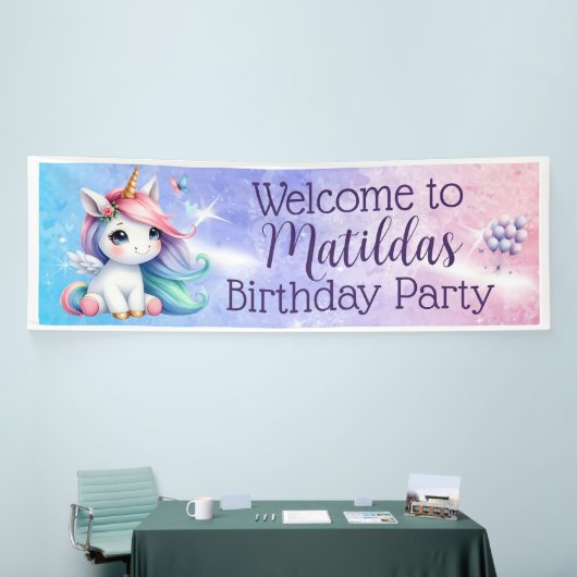 Einhorn mit Balloons Innen-/Außenbanner Banner (Messeveranstaltung)