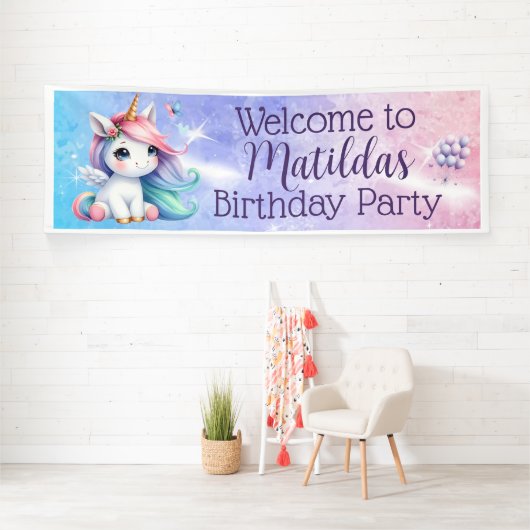 Einhorn mit Balloons Innen-/Außenbanner Banner (Insitu)