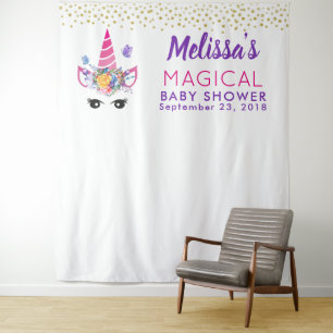 Einhorn mit Blume & Confetti Foto Hintergrund Wandteppich