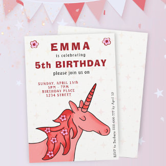 Einhorn mit Blume Girl`s Birthday Party Einladung