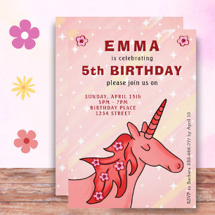 Einhorn mit Blume Girl`s Birthday Party Einladung