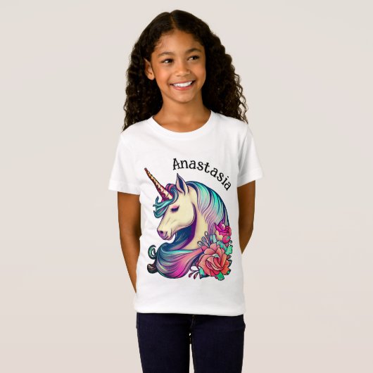 Einhorn mit Blume Vector Art T - Shirt (Vorne ganz)