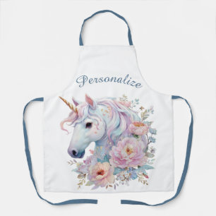 Einhorn mit Blumen und personalisiertem Namen Schürze