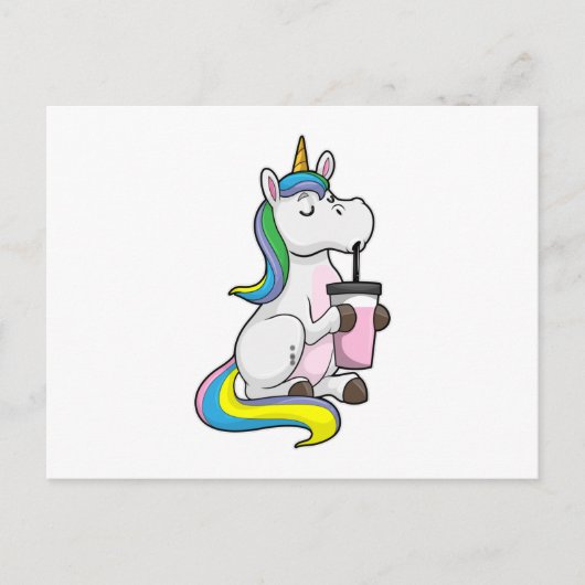 Einhorn mit Bubble Tea Postkarte (Vorderseite)