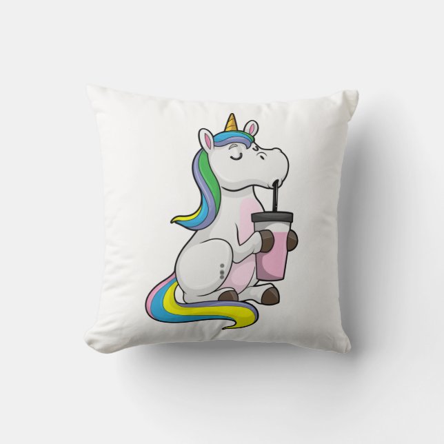 Einhorn mit Bubble Tee Kissen (Vorderseite)