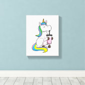 Einhorn mit Bubble Tee Leinwanddruck (Insitu (Holzboden))