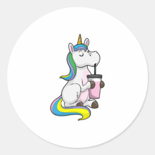 Einhorn mit Bubble Tee Runder Aufkleber