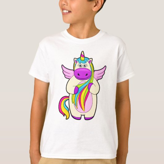 Einhorn mit bunten Haaren T-Shirt (Vorderseite)