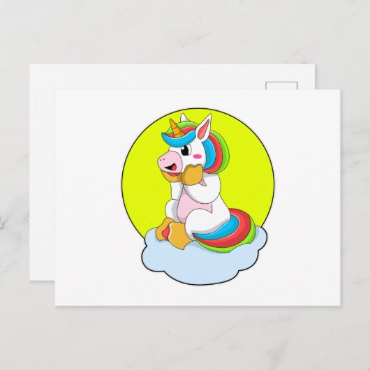Einhorn mit Cloud & Sun Postkarte (Vorne/Hinten)