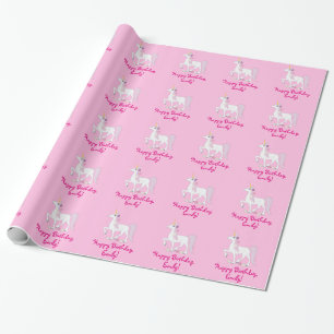 Einhorn mit dem Gänseblümchen-Geburtstags-Namen Geschenkpapier
