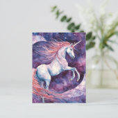 Einhorn mit dem Mond, rosa weiß lila Postkarte (Stehend Vorderseite)